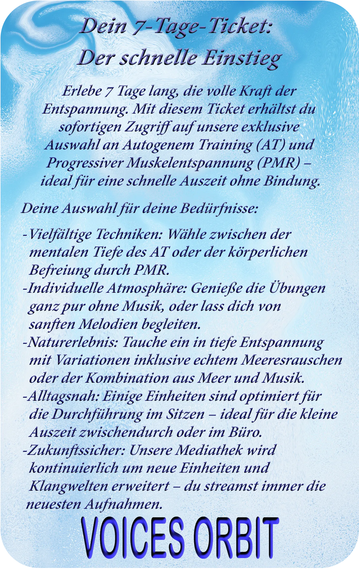 Ihre mentale Erholung Das 7 Tage Abo